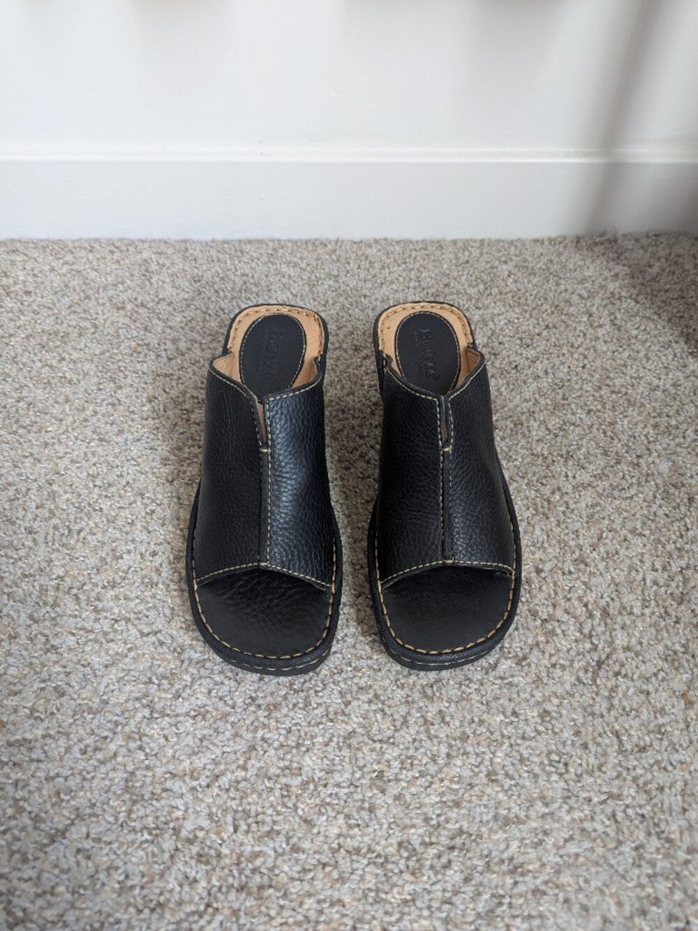 Vintage Børn Leather Open Toe Wedge Heels Black Women's Size 6/36.5